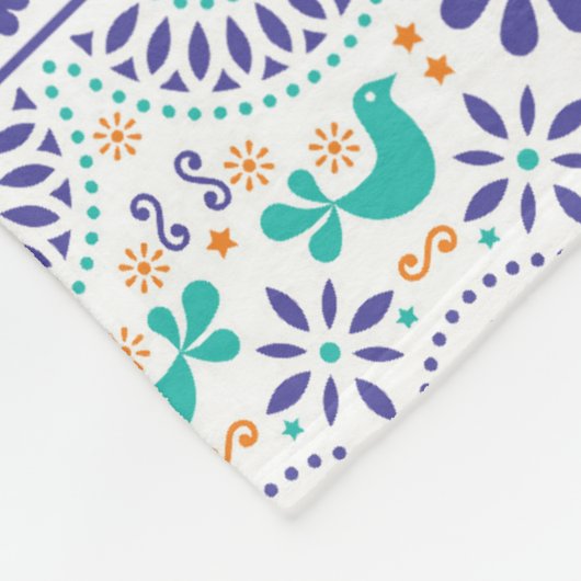 Mexikanisches Vogel-Fliesen-Volkskunst-Muster Fleecedecke (Ecke)