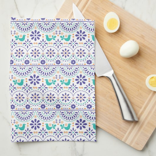 Mexikanisches Vogel-Fliesen-Volkskunst-Muster Geschirrtuch (Viertel Falte)