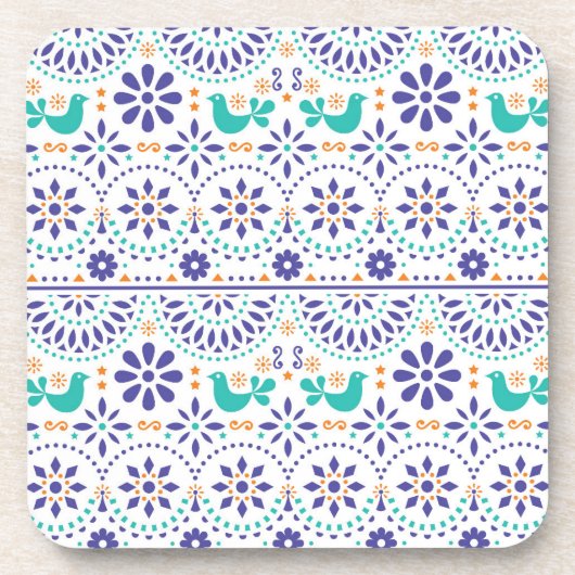 Mexikanisches Vogel-Fliesen-Volkskunst-Muster Getränkeuntersetzer (Vorderseite)