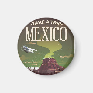 Mexikanisches Vulkan-Reiseplakat im Vintage-Stil Magnet