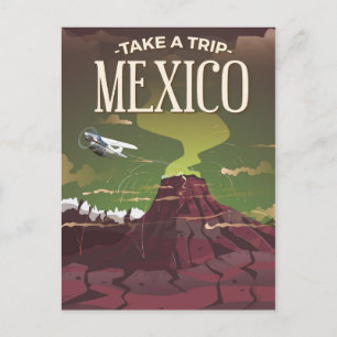Mexikanisches Vulkan-Reiseplakat im Vintage-Stil Postkarte