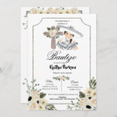 Mexikanisches Weißes Silber Charra Gir Bautizo Ein Einladung (Vorne/Hinten)