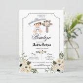 Mexikanisches Weißes Silber Charro Boy Bautizo Ein Einladung (Stehend Vorderseite)