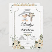 Mexikanisches Weißes Silber Charro Boy Bautizo Ein Einladung (Vorne/Hinten)