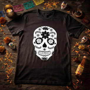 Mexikanisches Zuckerschädel 2 Schwarz-Weiß-T-Shirt T-Shirt