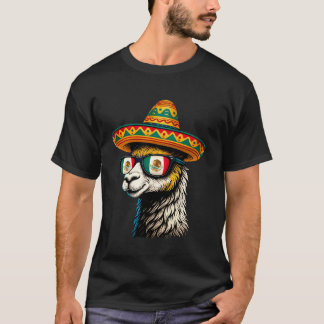 Mexiko Alpaka Porträt Sonnenbrille Mexikanische Fl T-Shirt