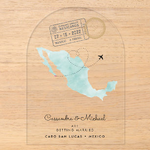Mexiko Aquarellkarte Cabo Destination Hochzeit Acryleinladungen