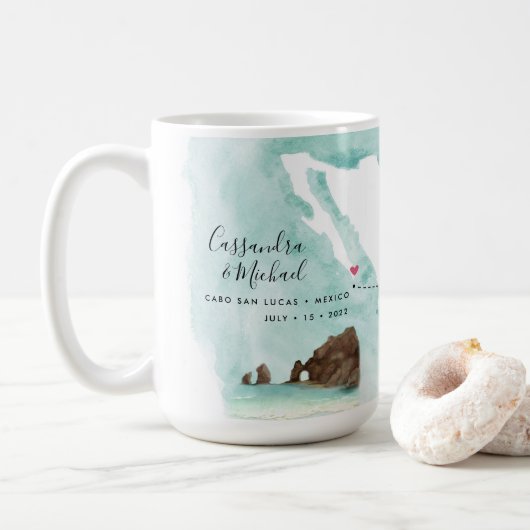Mexiko Aquarellkarte | Cabo | HOCHZEIT IN URLAUBSO Kaffeetasse (Mit Donut)
