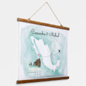 Mexiko Aquarellkarte | Cabo | HOCHZEIT IN URLAUBSO Wandteppich Mit Holzrahmen (Gewinkelt)