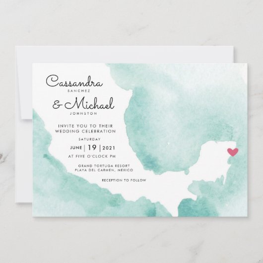 Mexiko Aquarellkarte | Playa del Carmen Einladung (Vorderseite)