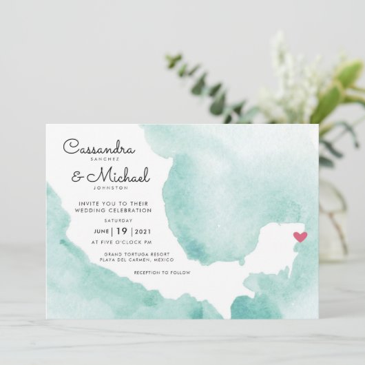 Mexiko Aquarellkarte | Playa del Carmen Einladung (Stehend Vorderseite)