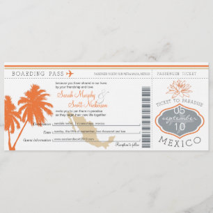 Mexiko Boarding Pass Hochzeit in Urlaubsort Einladung
