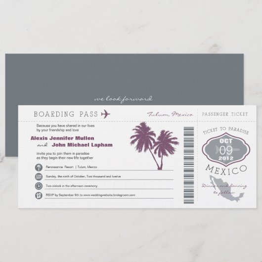 Mexiko-Boarding PassWedding Einladung (Vorne/Hinten)