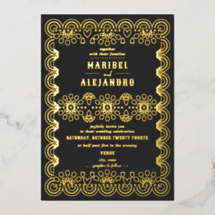 Mexiko Bogenförmig Papel Picado Floral Schwarz Hoc Folieneinladung
