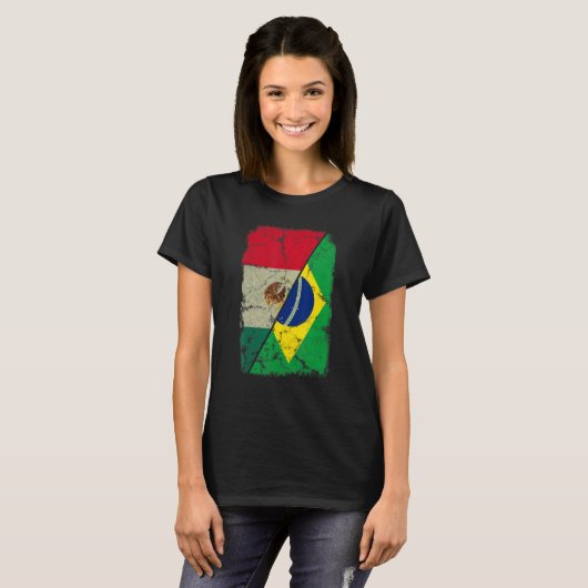 Mexiko-Brasilien-Flagge gemeinsam gemischte Famili T-Shirt (Vorne ganz)