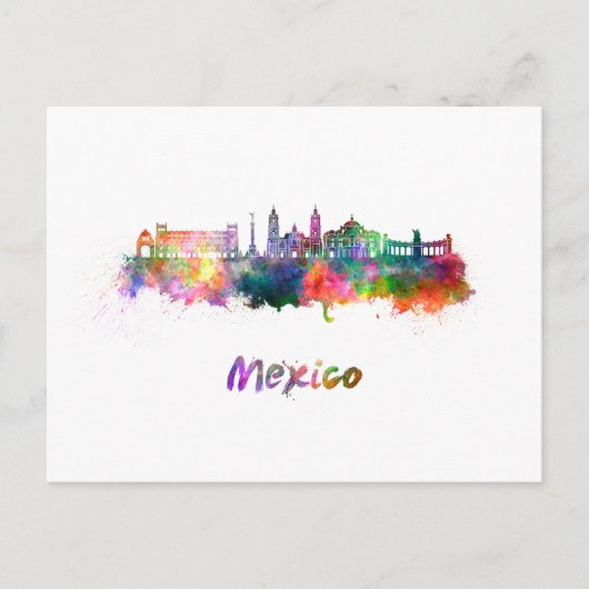 Mexiko City V2 skyline im Watercolor Postkarte (Vorderseite)