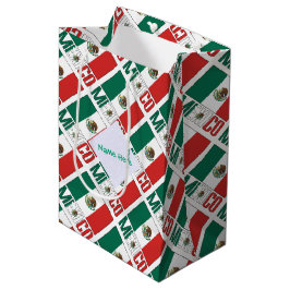 Mexiko Flag Tiled Green Personalisiert Mittlere Geschenktüte