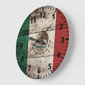Mexiko-Flagge für altes Holzkörnchen Große Wanduhr (Winkel)