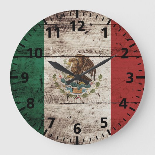 Mexiko-Flagge für altes Holzkörnchen Große Wanduhr (Vorderseite)