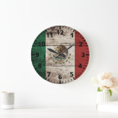 Mexiko-Flagge für altes Holzkörnchen Große Wanduhr (Zuhause)