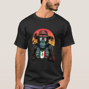 Mexiko-Flagge Herz Gorilla Tropischer Sonnenunterg T-Shirt