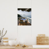 Mexiko, Guerrero, Zihuatanejo. Café Table over Poster (Küche)