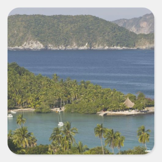 Mexiko, Guerrero, Zihuatanejo. Playa Las Gatas- Quadratischer Aufkleber (Vorderseite)