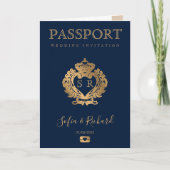 Mexiko Hochzeit in Urlaubsort Passport Gold Wappen Einladung (Vorderseite)