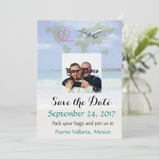Mexiko Hochzeit in Urlaubsort Save the Date Karte (Stehend Vorderseite)