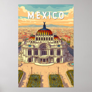 Mexiko Illustration Reise Kunst Vintage Poster