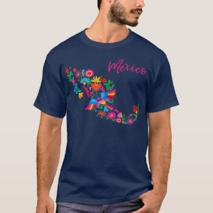 Mexiko Karte Florale Otomi Mexikanische Stickerei T-Shirt