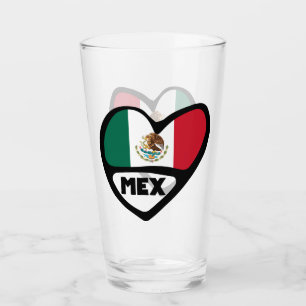 Mexiko Ländercode Flagge Herz, MEX Glas