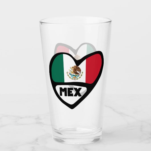 Mexiko Ländercode Flagge Herz, MEX Glas (Vorderseite)