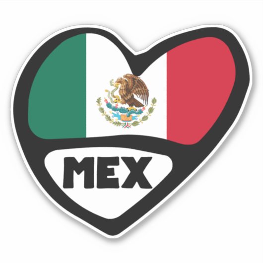 Mexiko Ländercode Flaggenherz, MEX Aufkleber (Vorderseite)