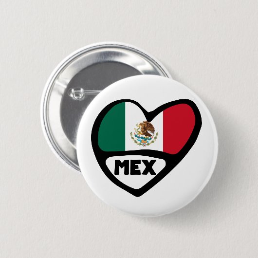 Mexiko Ländercode Flaggenherz, MEX Button (Vorne & Hinten)