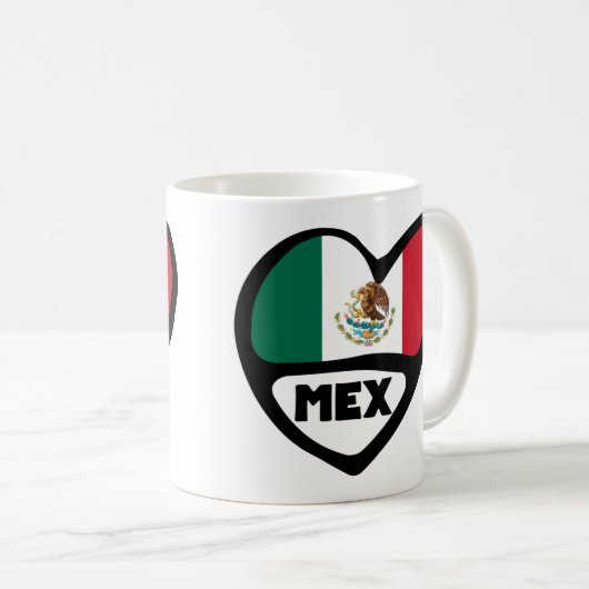 Mexiko Ländercode Flaggenherz, MEX Kaffeetasse (VorderseiteRechts)