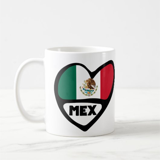 Mexiko Ländercode Flaggenherz, MEX Kaffeetasse (Links)