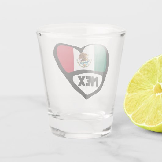 Mexiko Ländercode Flaggenherz, MEX Schnapsglas (Rückseite)