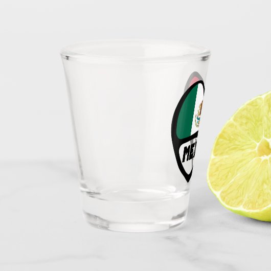 Mexiko Ländercode Flaggenherz, MEX Schnapsglas (Links)