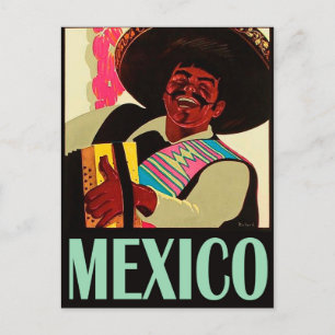 Mexiko, Mexikaner spielt Akkordeon, Vintage Postkarte