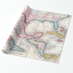 Mexiko, Mittelamerika und karibische Karte (1860) Geschenkpapier