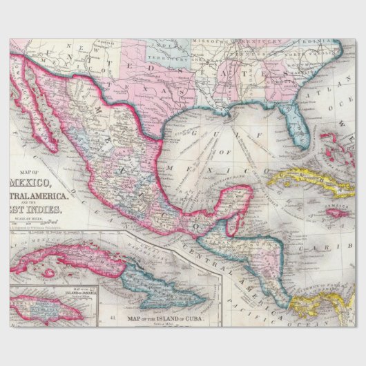 Mexiko, Mittelamerika und karibische Karte (1860) Geschenkpapier (Flach)
