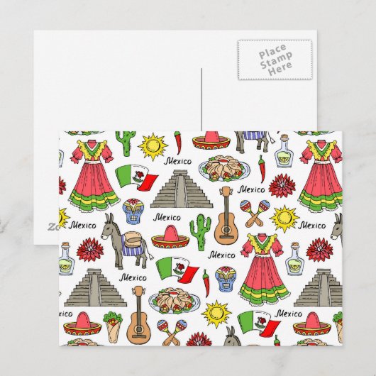 Mexiko | Muster der Symbole Postkarte (Vorne/Hinten)