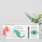 Mexiko Palm Tree Starfish Boarding Hochzeit Einladung (Stehend Vorderseite)