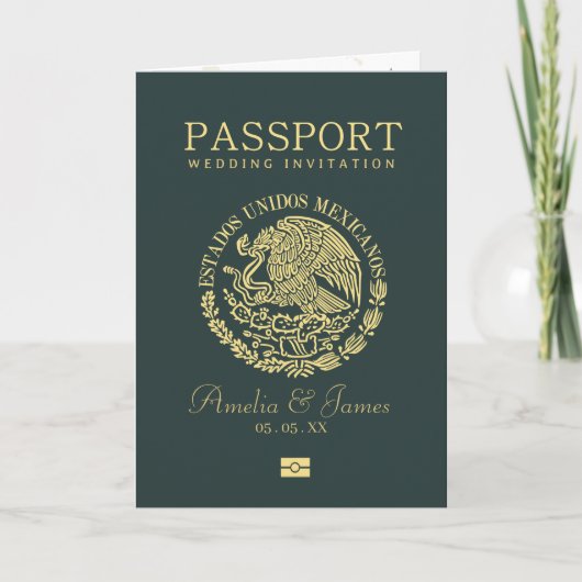 Mexiko-Passport-Hochzeit in Urlaubsort Einladung (Vorderseite)