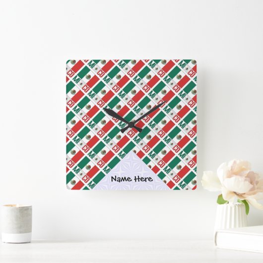 Mexiko - Personalisierte mexikanische Flagge Quadratische Wanduhr (Zuhause)