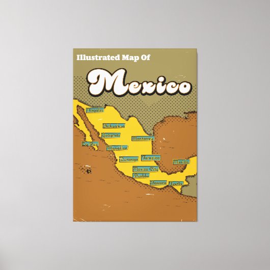 Mexiko-Retrokarte Leinwanddruck (Vorderseite)