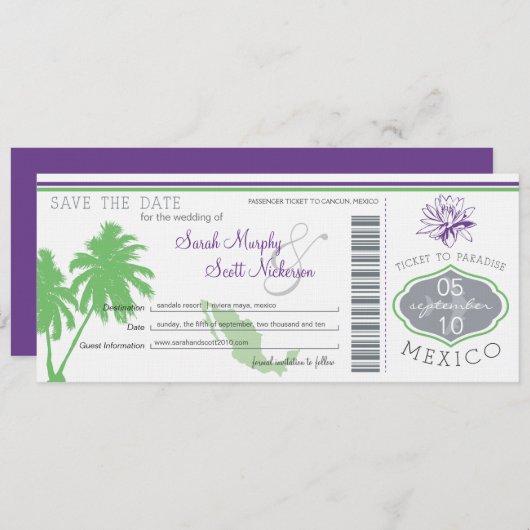 Mexiko Save the Date Boarding Pass (Vorne/Hinten)