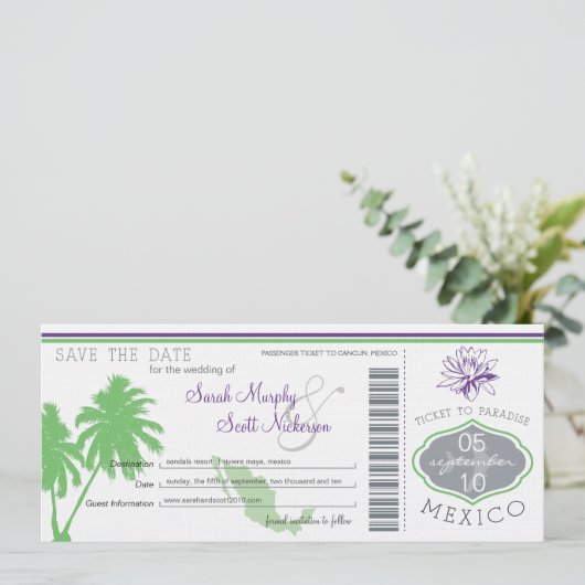 Mexiko Save the Date Boarding Pass (Stehend Vorderseite)