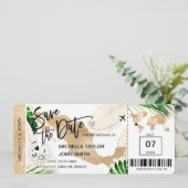 Mexiko Save the Date Boarding Pass Weltkarte Einladung (Stehend Vorderseite)